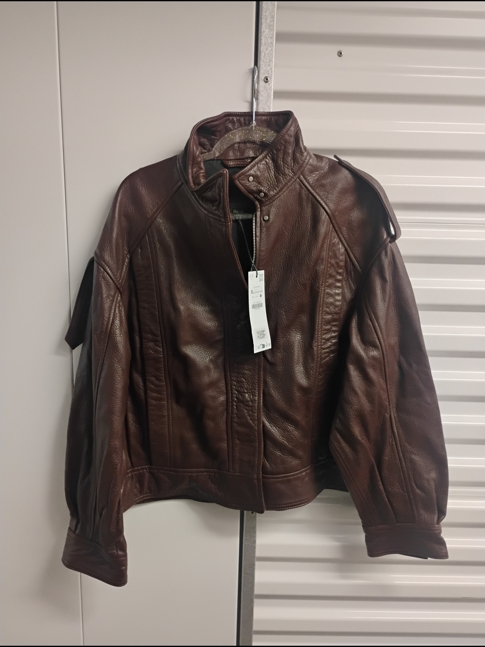 Zara Men Burgundy Leather Bomber Jacket - Picture 7 of 9